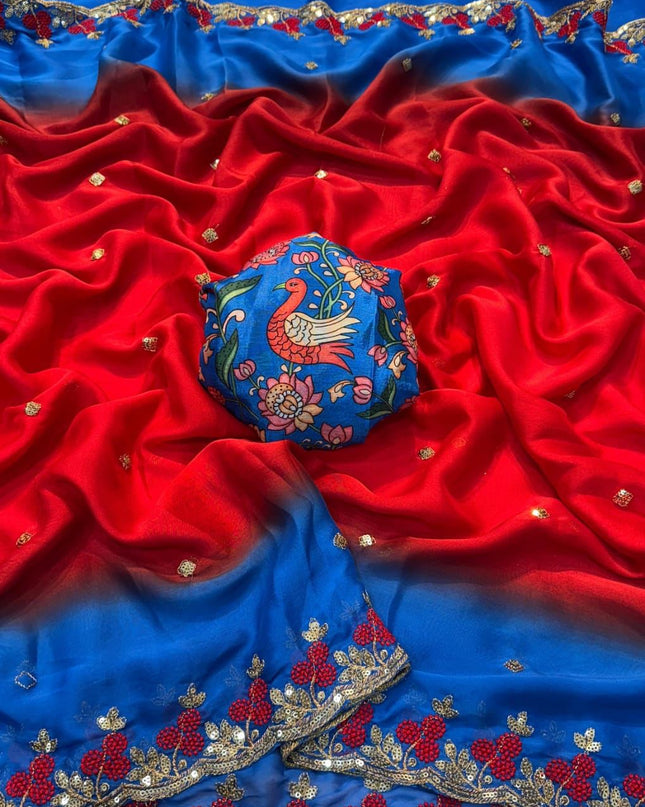 Rangoli Chiffon Saree Multi Embroidery Work