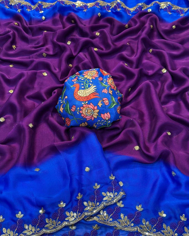 Rangoli Chiffon Saree Multi Embroidery Work