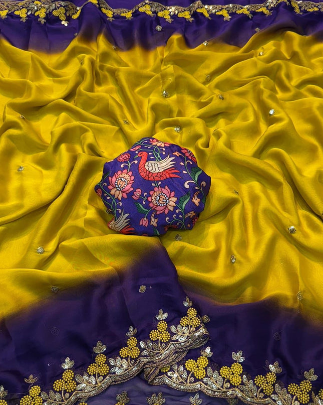 Rangoli Chiffon Saree Multi Embroidery Work