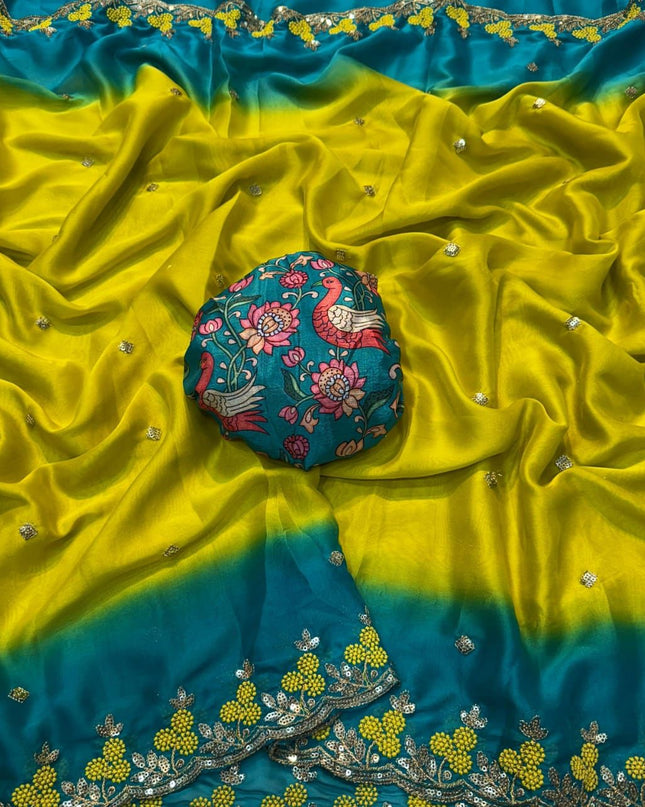 Rangoli Chiffon Saree Multi Embroidery Work