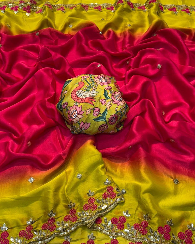 Rangoli Chiffon Saree Multi Embroidery Work