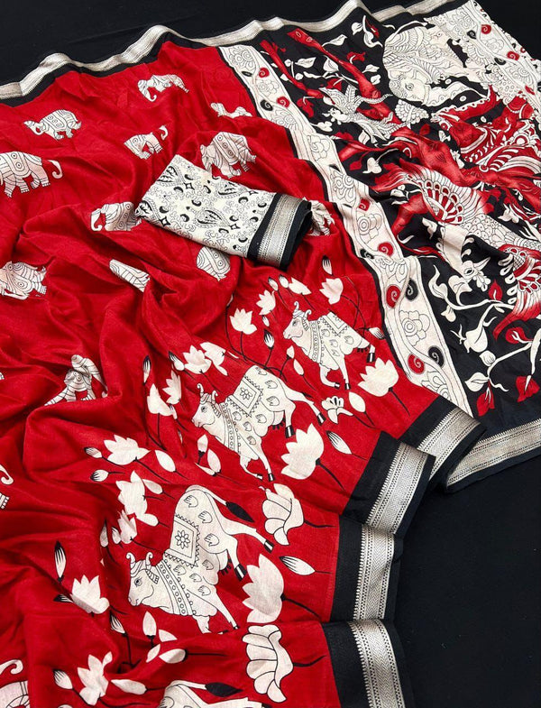 Budget Range Kalamkari Decent Cotton Saree