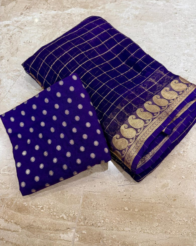 Viscose Georgette Saree With Dola Viscose Blouse