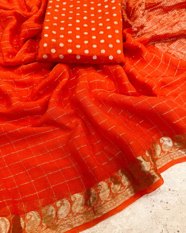 Viscose Georgette Saree With Dola Viscose Blouse