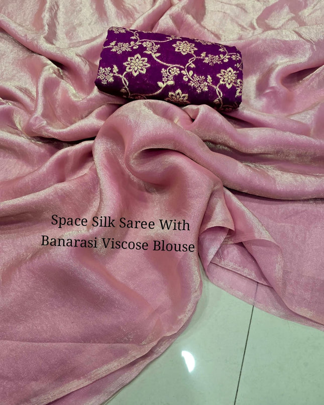 Space Soft Silk Saree With Banarasi Viscose Blouse