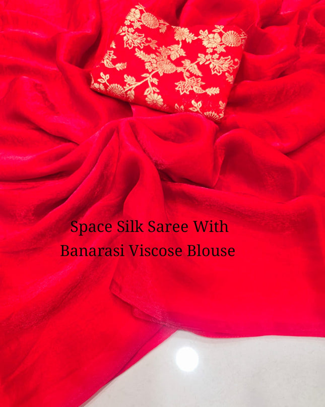Space Soft Silk Saree With Banarasi Viscose Blouse