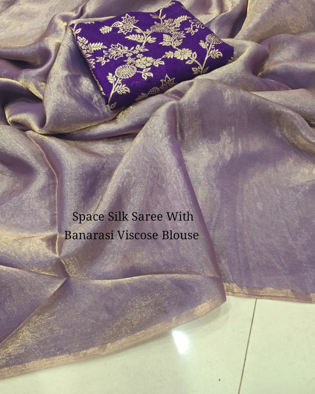Space Soft Silk Saree With Banarasi Viscose Blouse