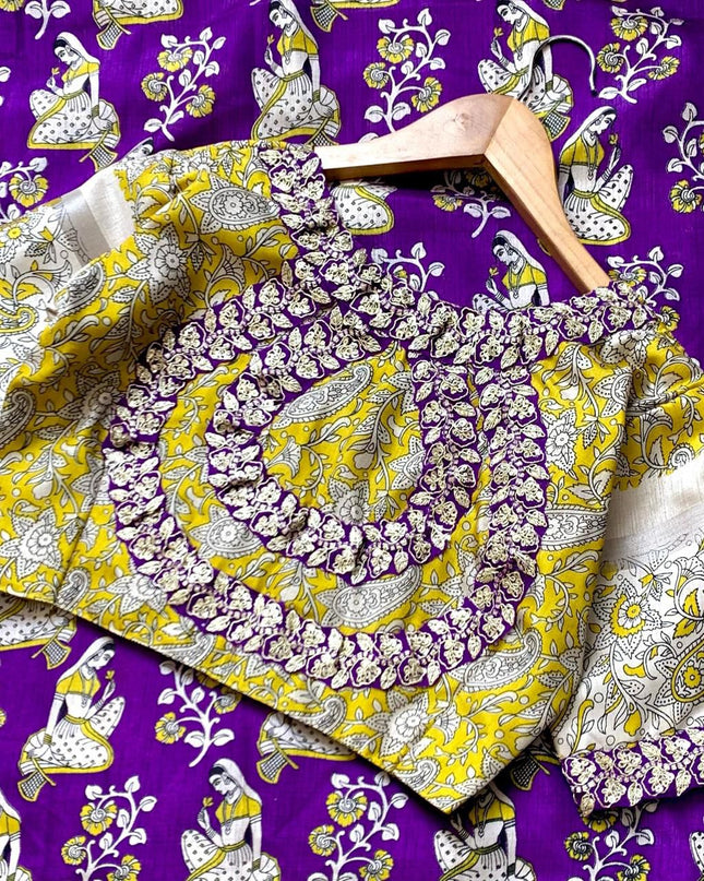 Soft Cotton Silk Fabric With Kalamkari Print All Over Saree