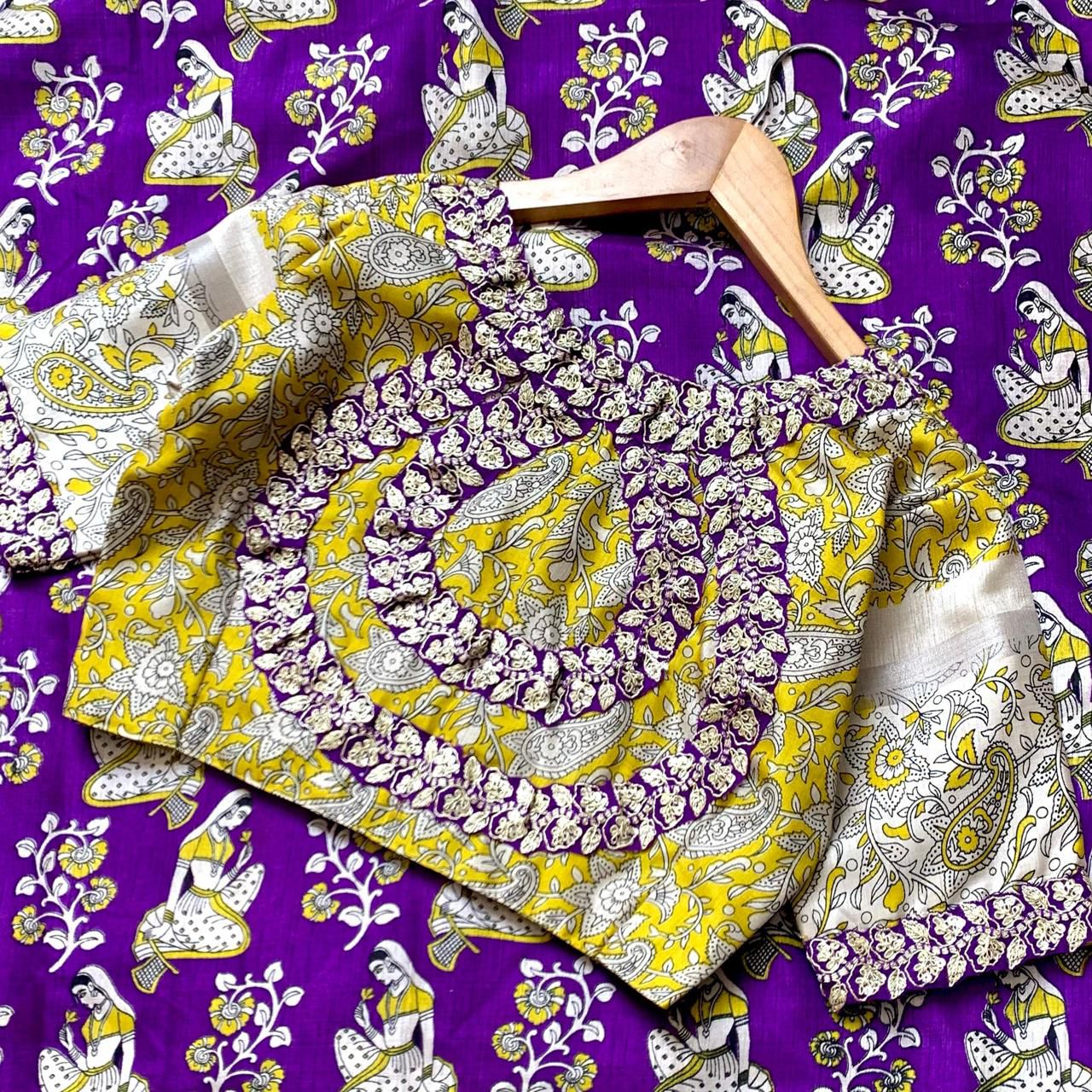 Soft Cotton Silk Fabric With Kalamkari Print All Over Saree