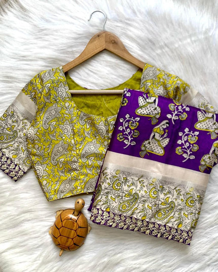 Soft Cotton Silk Fabric With Kalamkari Print All Over Saree