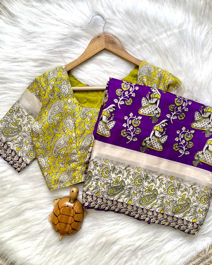 Soft Cotton Silk Fabric With Kalamkari Print All Over Saree