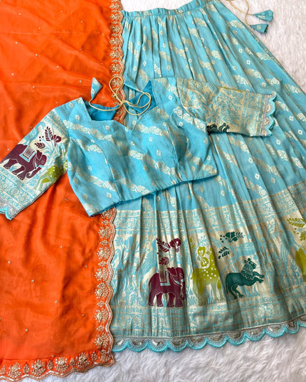 Viscose tissue silk with embroidery cut work lace  Lehengha