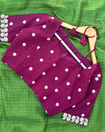 HEAVY DOLA SELF CHEX WEAVING SAREE WITH STICHED BLOUSE