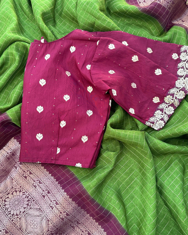 HEAVY DOLA SELF CHEX WEAVING SAREE WITH STICHED BLOUSE