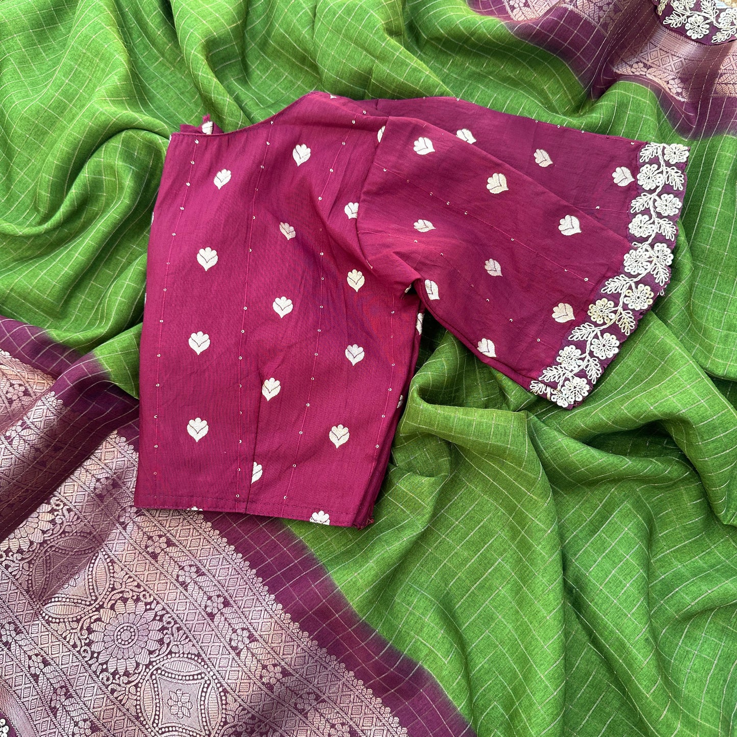 HEAVY DOLA SELF CHEX WEAVING SAREE WITH STICHED BLOUSE
