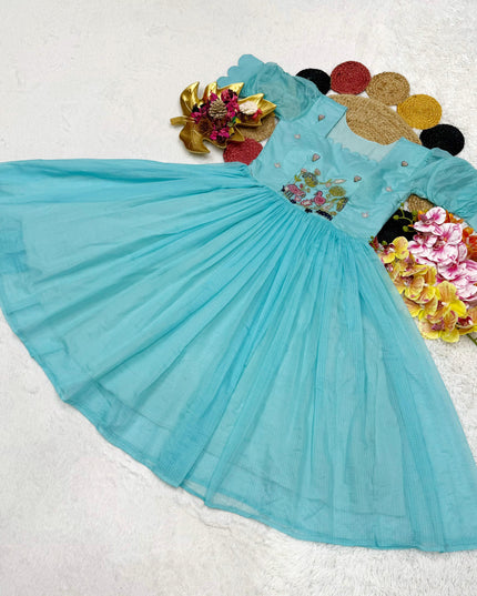 Kora Checks Cotton Maggam work gowns