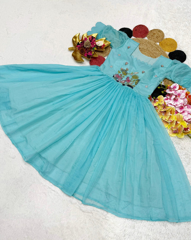 Kora Checks Cotton Maggam work gowns