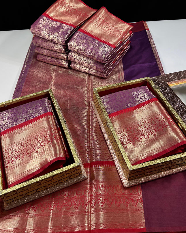 Premium semi-kanchi soft brocade jaal weaving saree