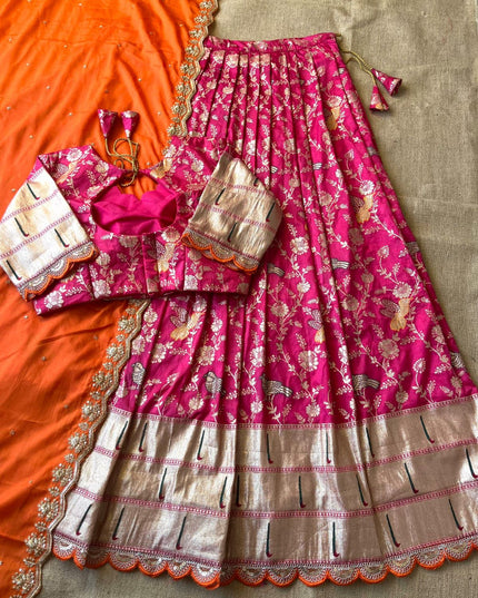 Flower Concept with Muniya paithani border fully stitched lehengas