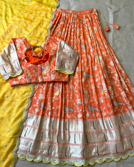 Flower Concept with Muniya paithani border fully stitched lehengas