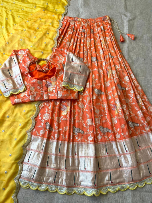 Flower Concept with Muniya paithani border fully stitched lehengas