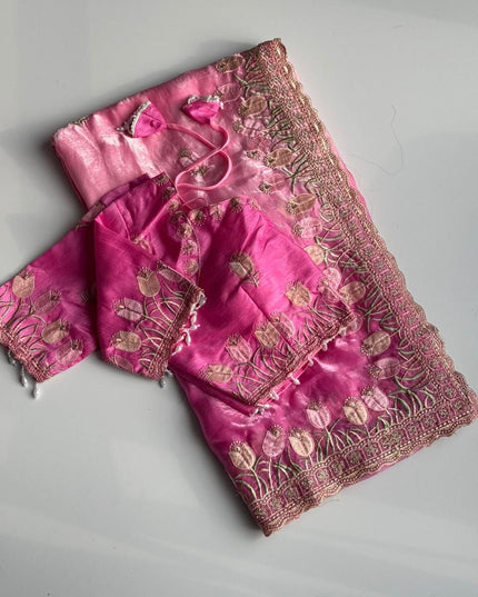 Duel shade classy Embroidery work saree with stitched Blouse