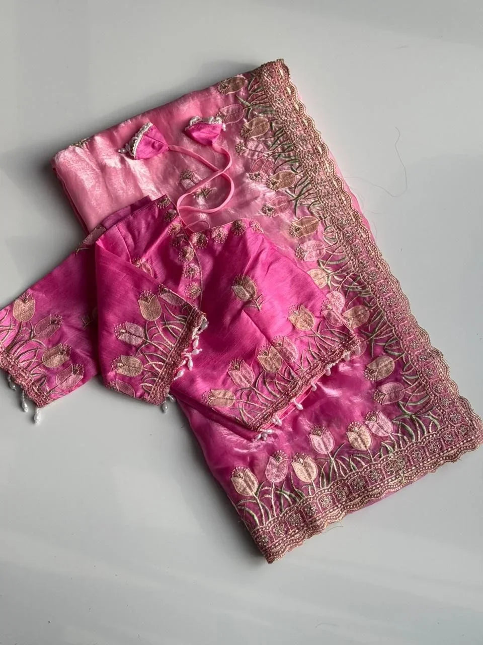 Dual Shade Classy Embroidery Work Saree with Stitched Blouse