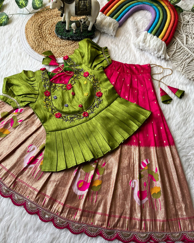 Bangalory silk with handwork crop top set