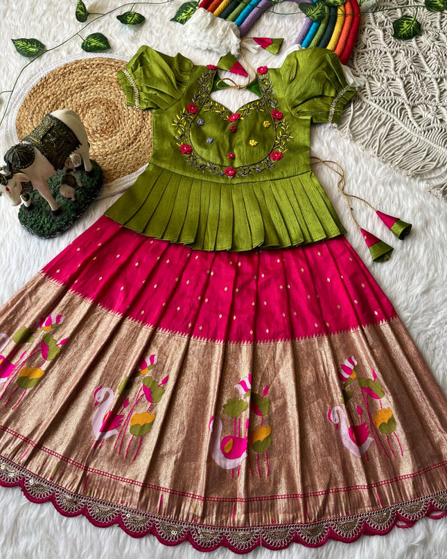 Bangalory silk with handwork crop top set