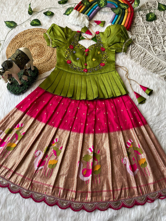 Bangalory silk with handwork crop top set