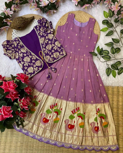 Kids Gown With Coat Pure Tissue Silk Fabric