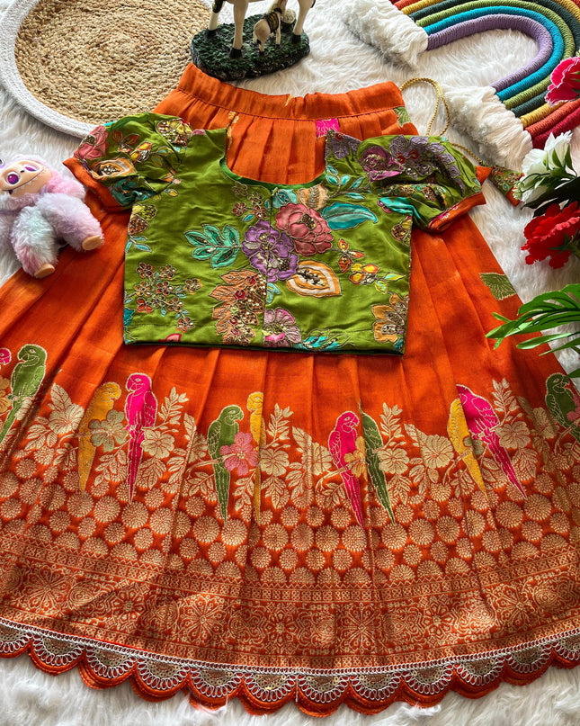 Kids Lehenga Made From Viscose Tissue Silk