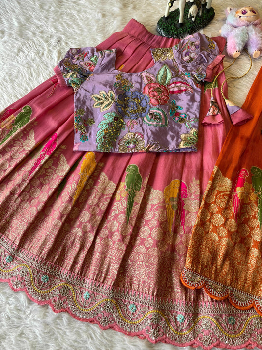 Kids Lehenga Made From Viscose Tissue Silk