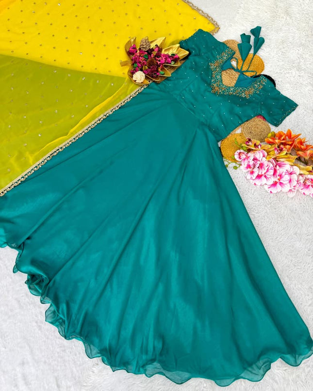 Beautiful Maggam Work Gown With Sequins Embroidery Dupatta