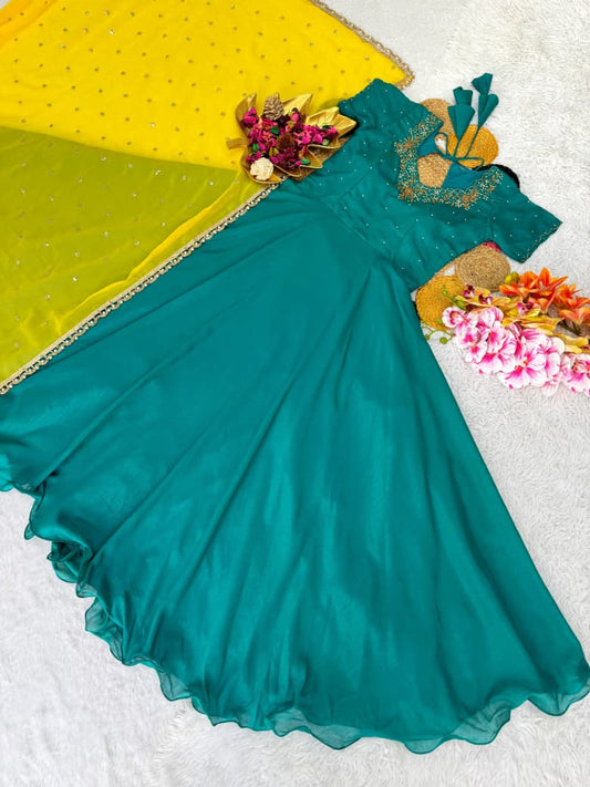 Beautiful Maggam Work Gown With Sequins Embroidery Dupatta