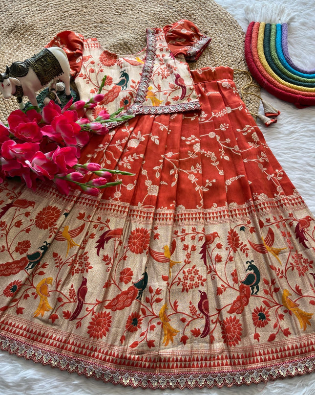 Kids Lehenga Paithani Sets For Festival
