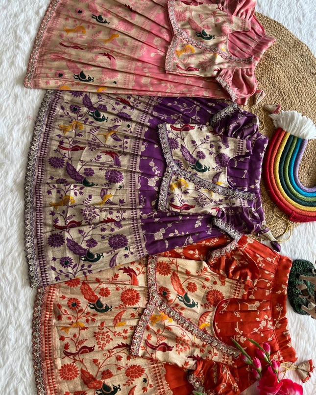 Kids Lehenga Paithani Sets For Festival