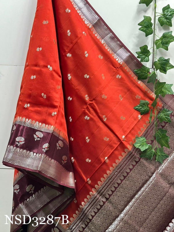 Banarasi Handloom Row Mango Silk Dyble Fabric Sarees