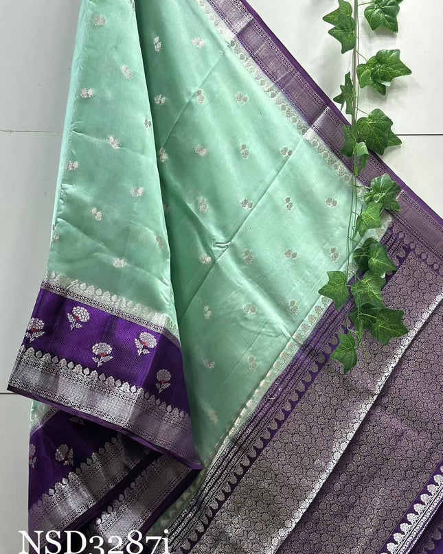Banarasi handloom row mango silk dyble fabric Sarees