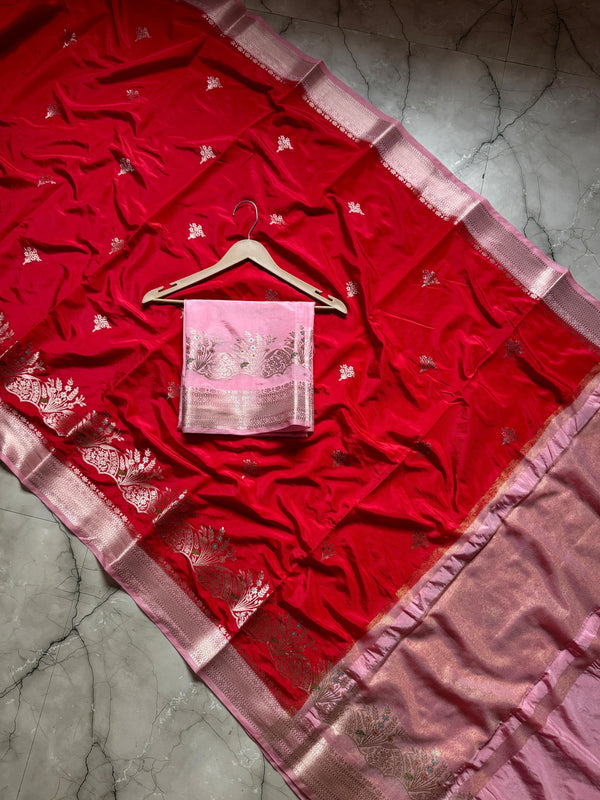 Banarasi Handloom Row Mango Silk Dyble Fabric Sarees