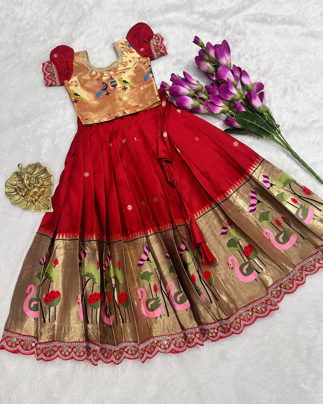 full stiched heavy paithani kids lehenga