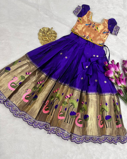 full stiched heavy paithani kids lehenga