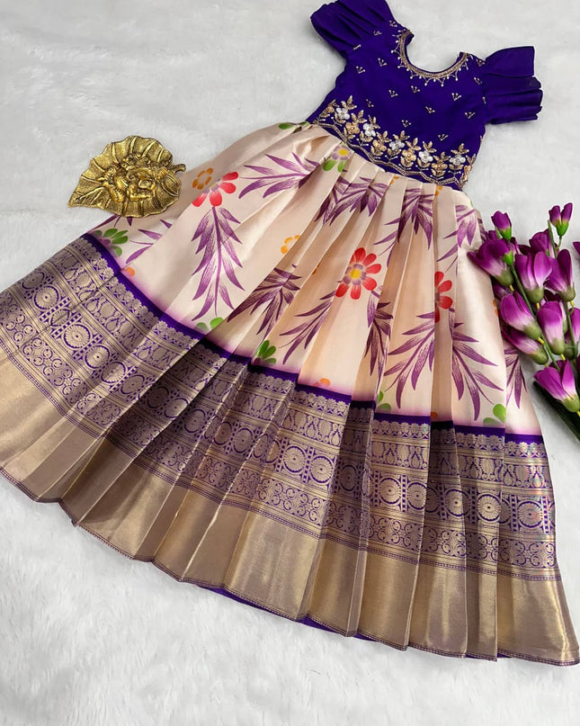 full stiched pure  silk febric with   heavy digital print work  border Kids gown