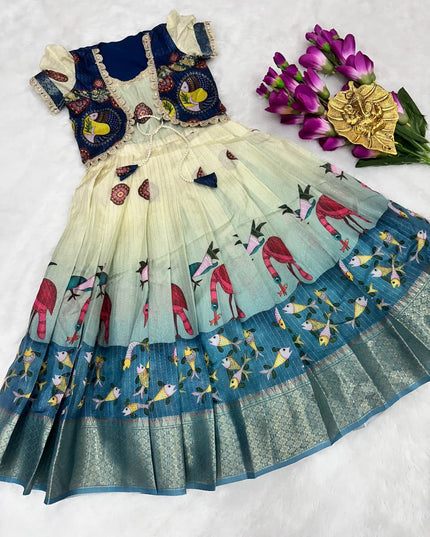 full stiched & pure silk zari line all body with  kalamkari design jacket