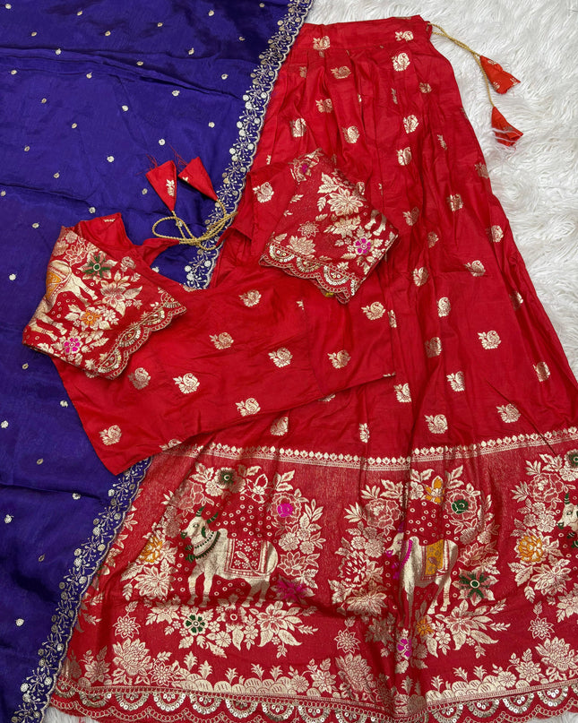 Soft dola with jacquard full stitched lehanga