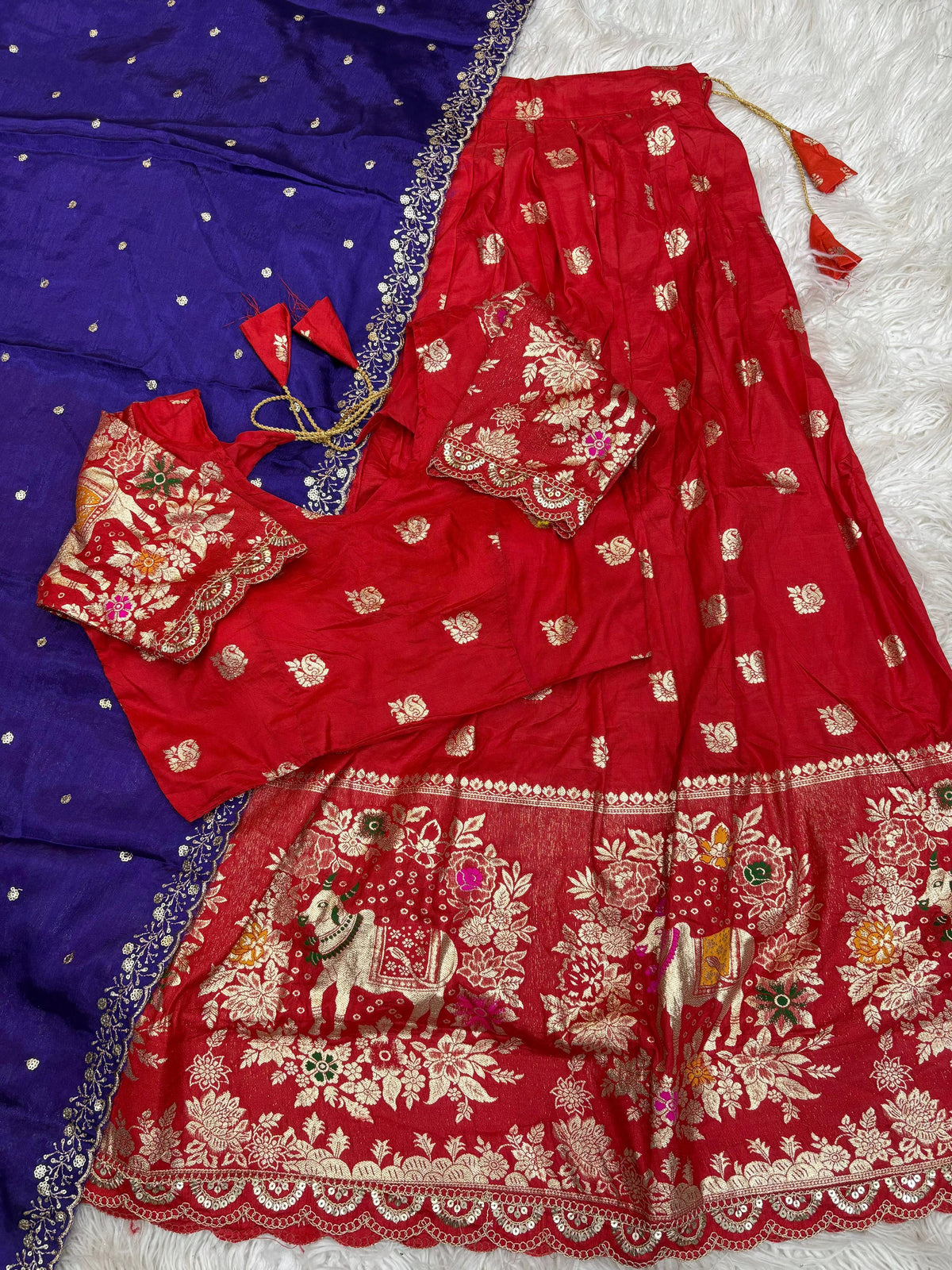 Soft Dola with Jacquard Full Stitched Lehenga