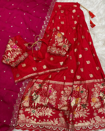 Soft dola with jacquard full stitched lehanga