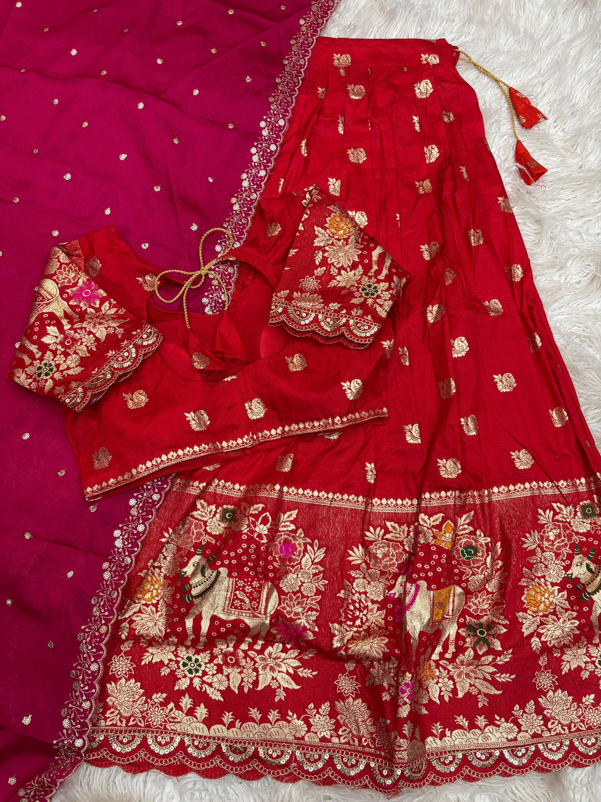 Soft Dola with Jacquard Full Stitched Lehenga
