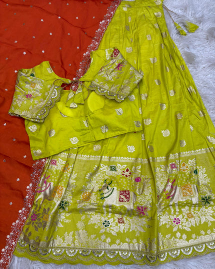 Soft dola with jacquard full stitched lehanga