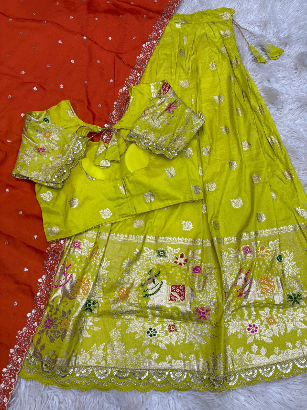 Soft Dola with Jacquard Full Stitched Lehenga